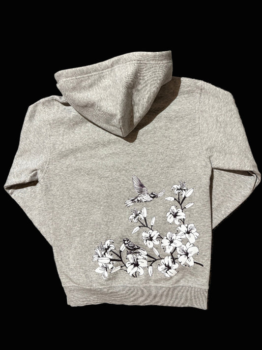 Birds & Lilies Zip Down Hoodie